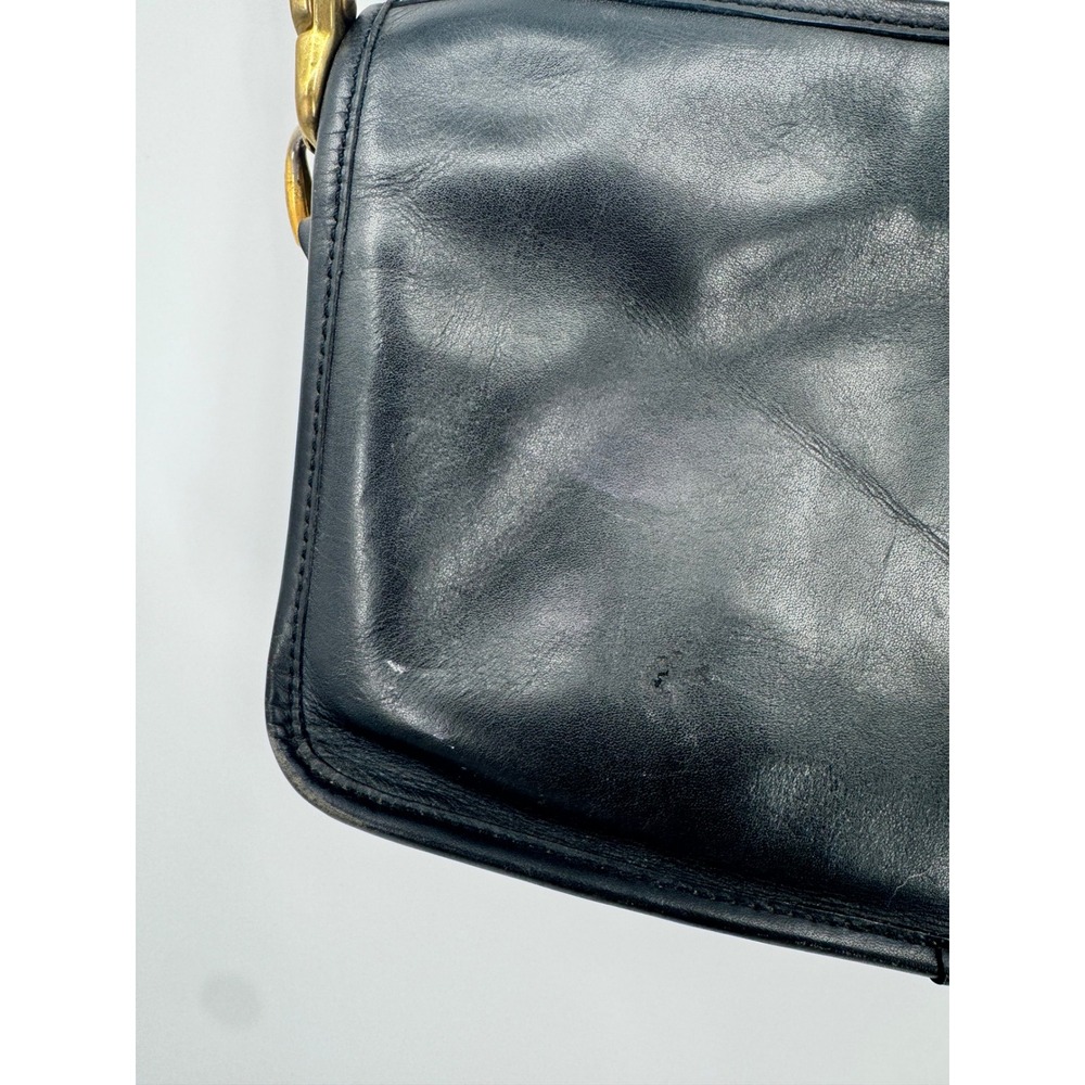 Coach Crossbody Bag Women OS Black Vintage Leather Brass Hardware Slim Handbag - Picture 10 of 16